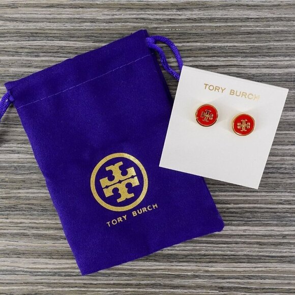 Tory Burch Kira Enamel Circle Stud Earrings Poppy Red/ Tory Gold OS - Picture 7 of 12